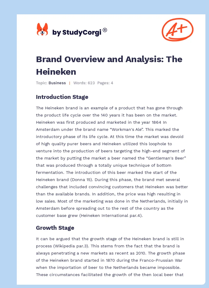 Brand Overview and Analysis: The Heineken. Page 1