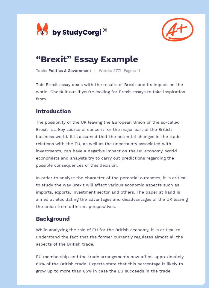 “Brexit” Essay Example. Page 1