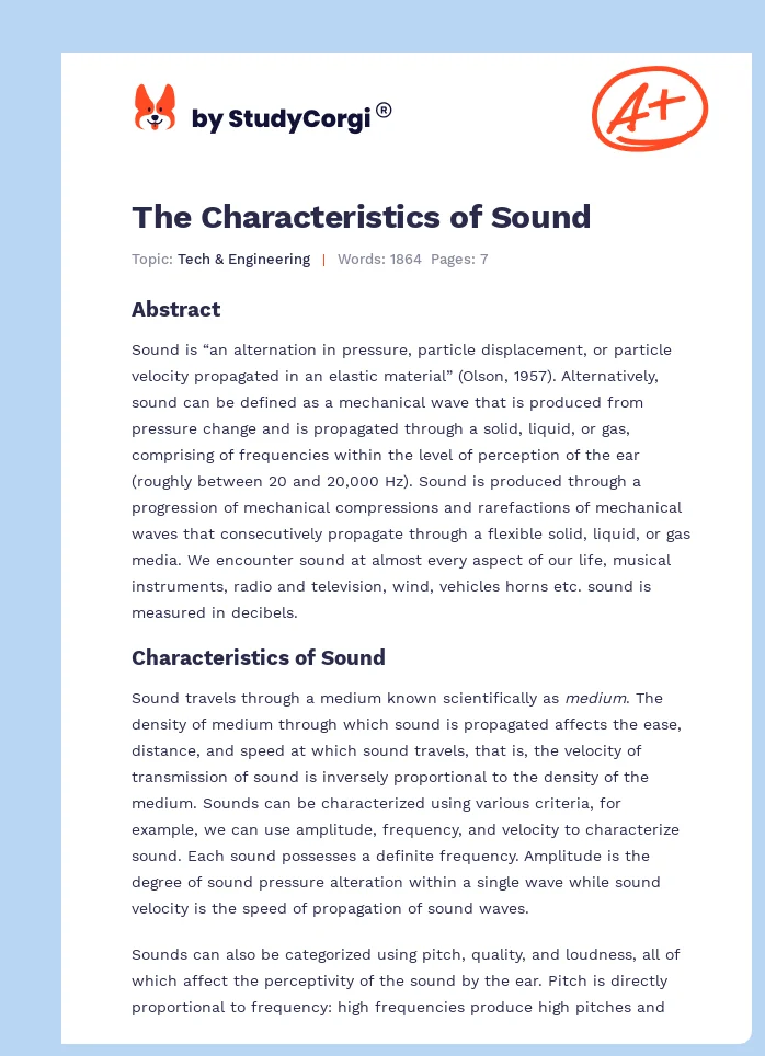 The Characteristics of Sound. Page 1