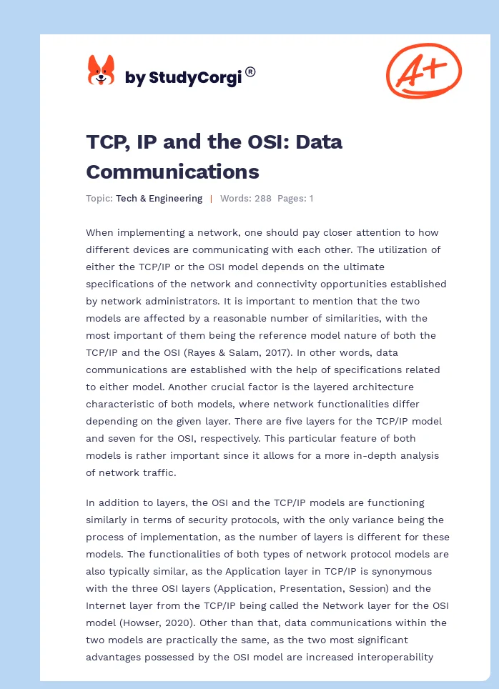 TCP, IP and the OSI: Data Communications. Page 1