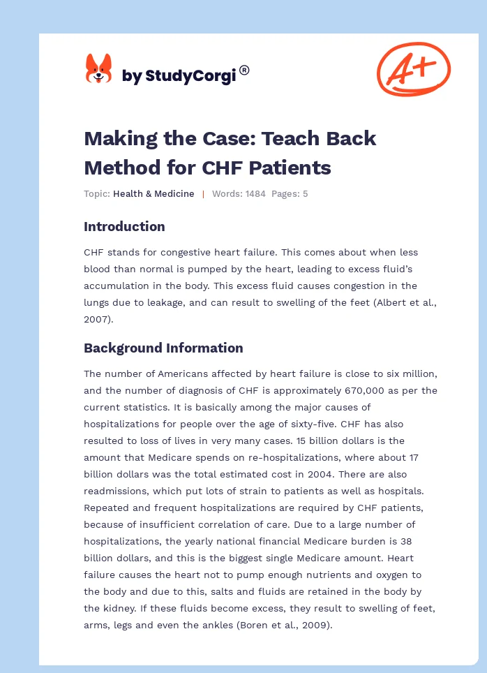 Making the Case: Teach Back Method for CHF Patients. Page 1