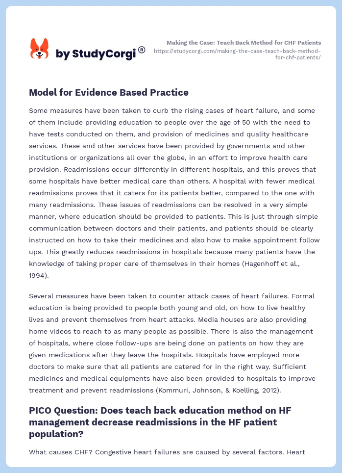 Making the Case: Teach Back Method for CHF Patients. Page 2