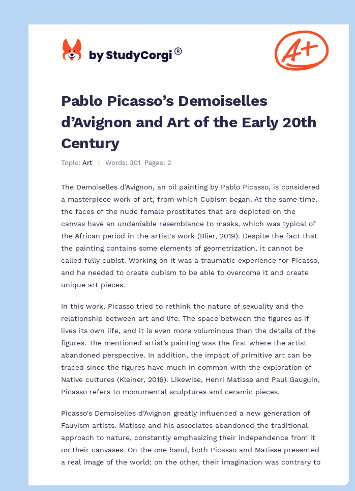 Pablo Picasso’s Demoiselles d’Avignon and Art of the Early 20th Century. Page 1