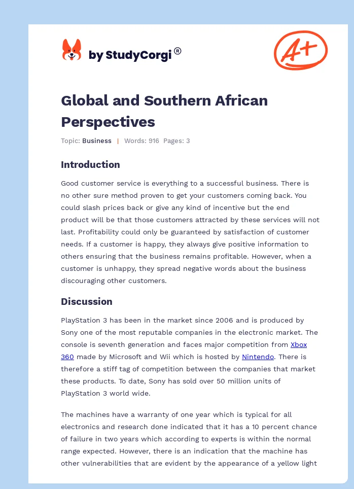 Global and Southern African Perspectives. Page 1
