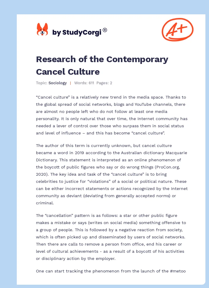 Research of the Contemporary Cancel Culture. Page 1