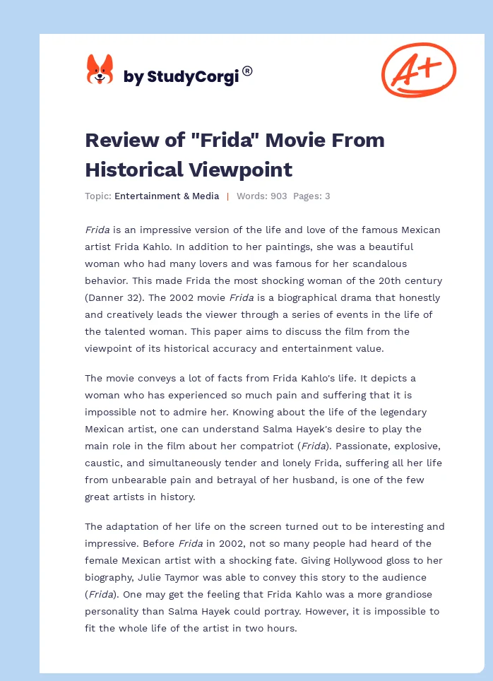 Review of "Frida" Movie From Historical Viewpoint. Page 1