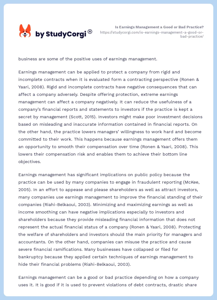 Is Earnings Management a Good or Bad Practice?. Page 2