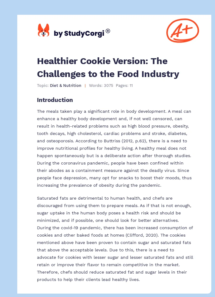 Healthier Cookie Version: The Challenges to the Food Industry. Page 1