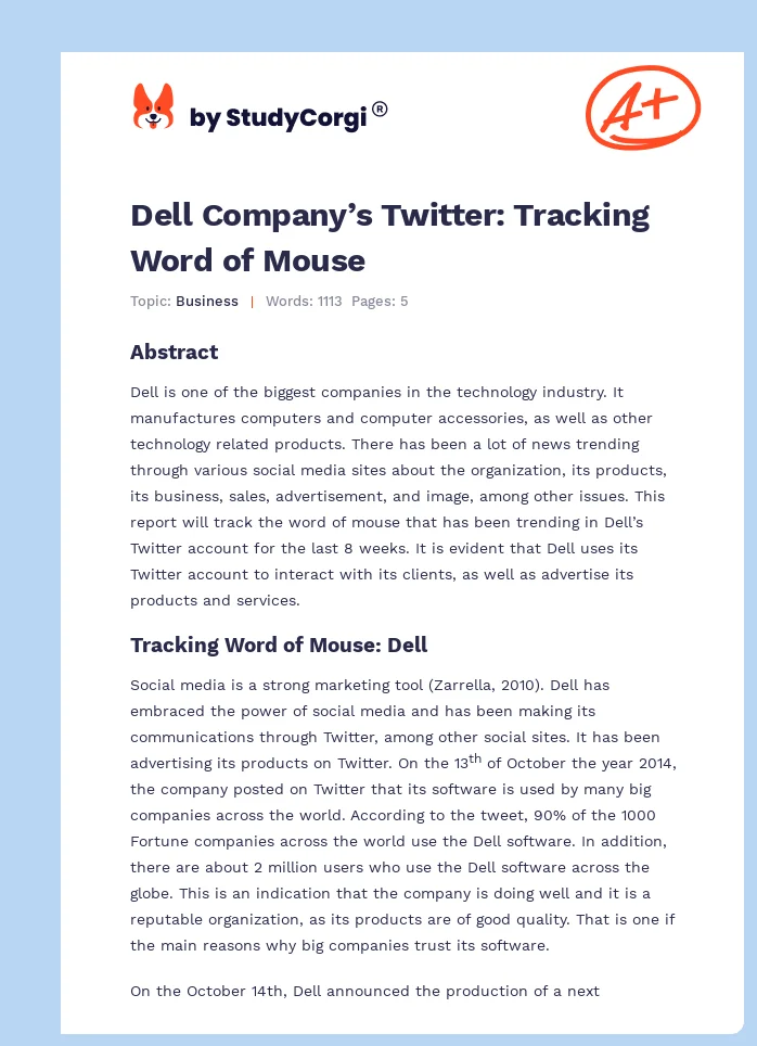 Dell Company’s Twitter: Tracking Word of Mouse. Page 1