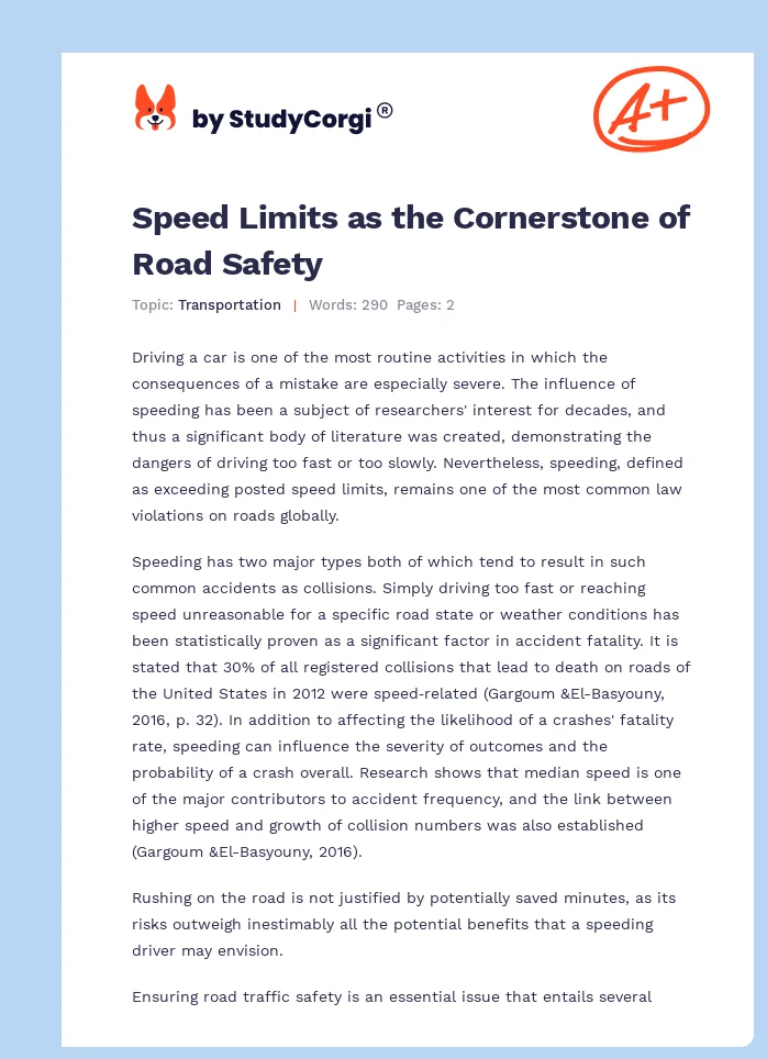 Speed Limits as the Cornerstone of Road Safety. Page 1