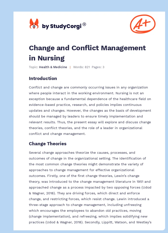 Change and Conflict Management in Nursing. Page 1