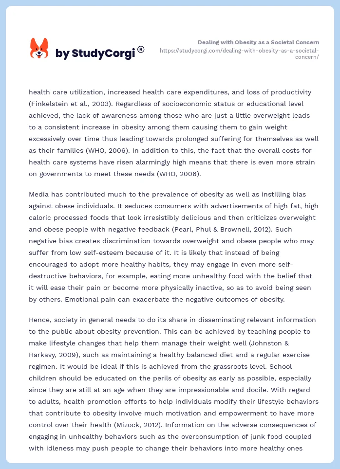 Dealing with Obesity as a Societal Concern. Page 2