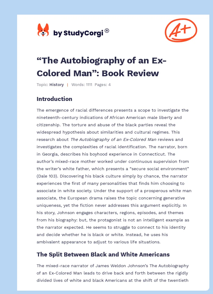 “The Autobiography of an Ex-Colored Man”: Book Review. Page 1