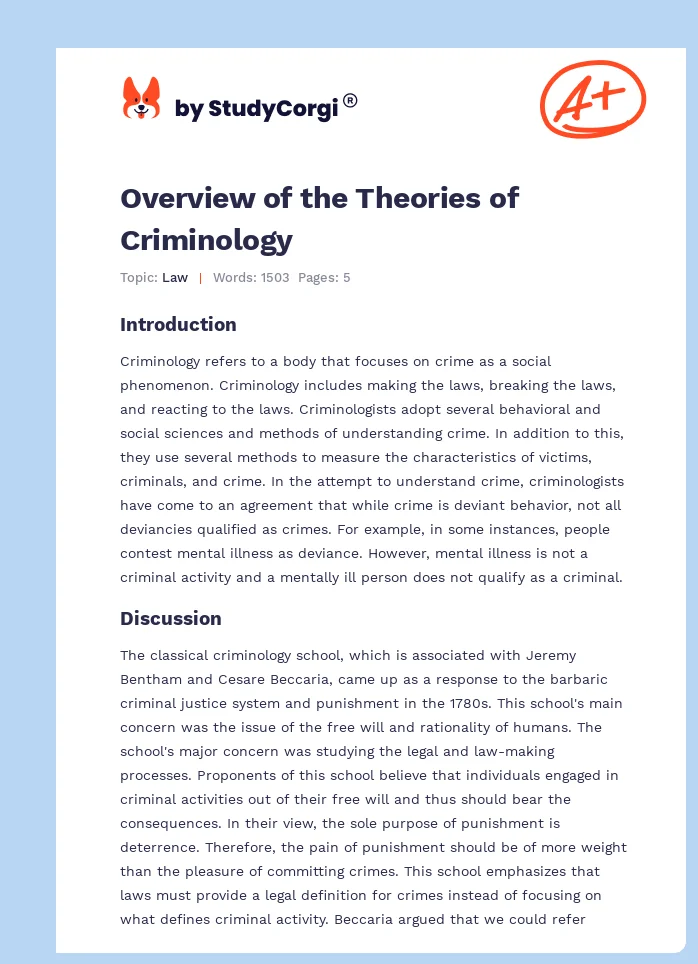 Overview of the Theories of Criminology. Page 1