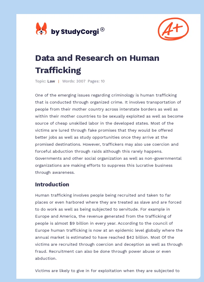 Data and Research on Human Trafficking. Page 1
