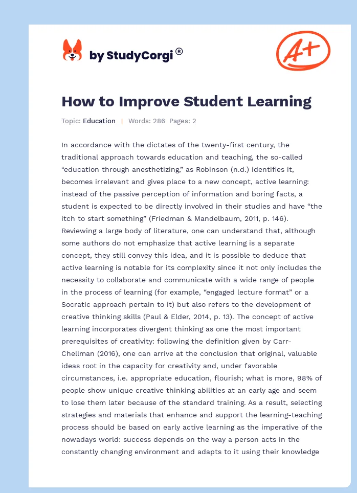 How to Improve Student Learning. Page 1