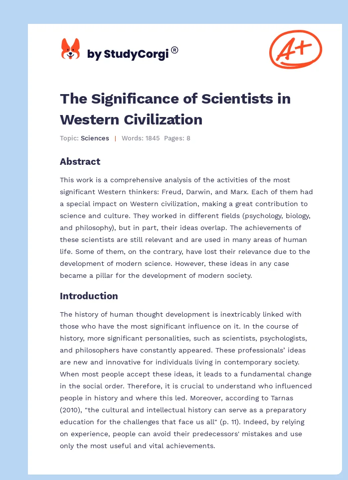The Significance of Scientists in Western Civilization. Page 1