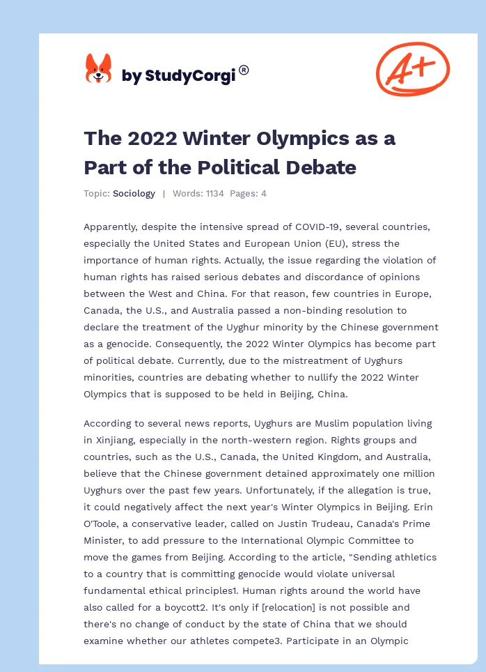 The 2022 Winter Olympics as a Part of the Political Debate. Page 1
