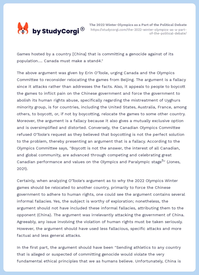 The 2022 Winter Olympics as a Part of the Political Debate. Page 2