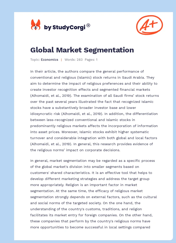 Global Market Segmentation. Page 1