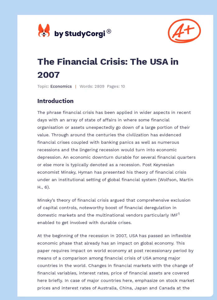 The Financial Crisis: The USA in 2007. Page 1