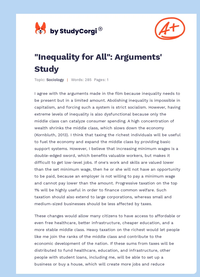 "Inequality for All": Arguments' Study. Page 1