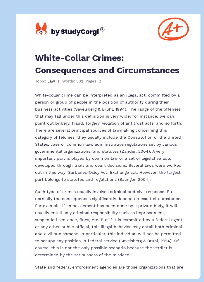 White-Collar Crimes: Consequences and Circumstances. Page 1
