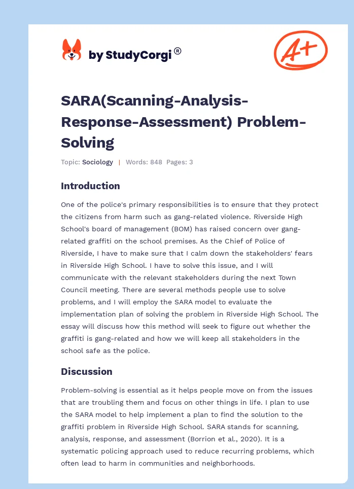 SARA(Scanning-Analysis-Response-Assessment) Problem-Solving. Page 1