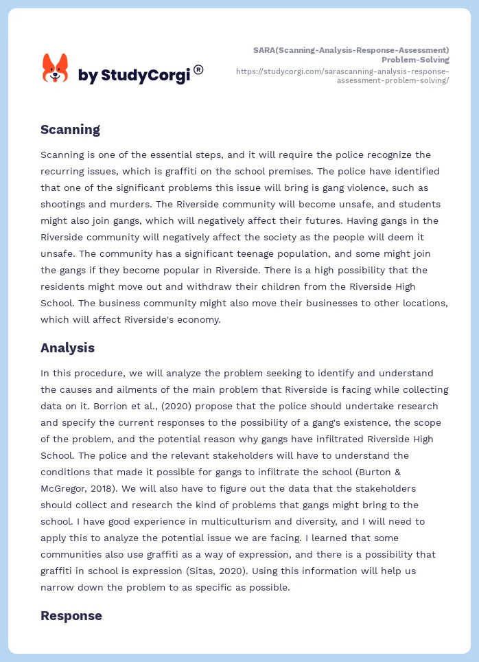 SARA(Scanning-Analysis-Response-Assessment) Problem-Solving. Page 2