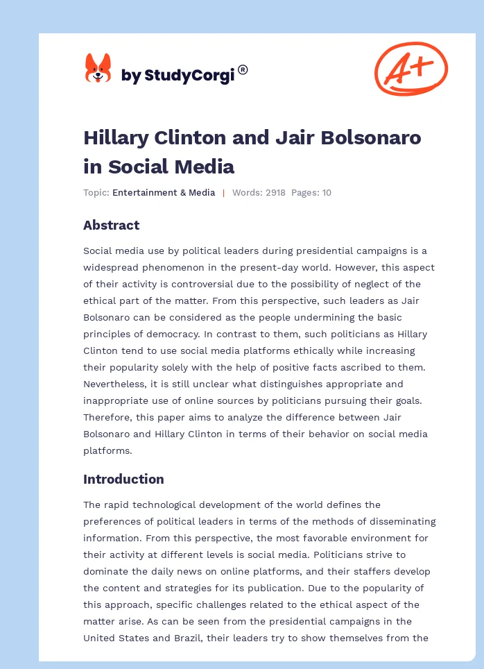 Hillary Clinton and Jair Bolsonaro in Social Media. Page 1