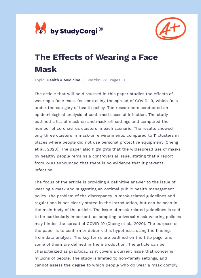 The Effects of Wearing a Face Mask. Page 1
