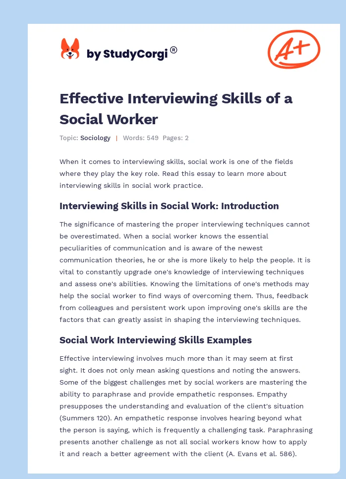 Effective Interviewing Skills of a Social Worker. Page 1