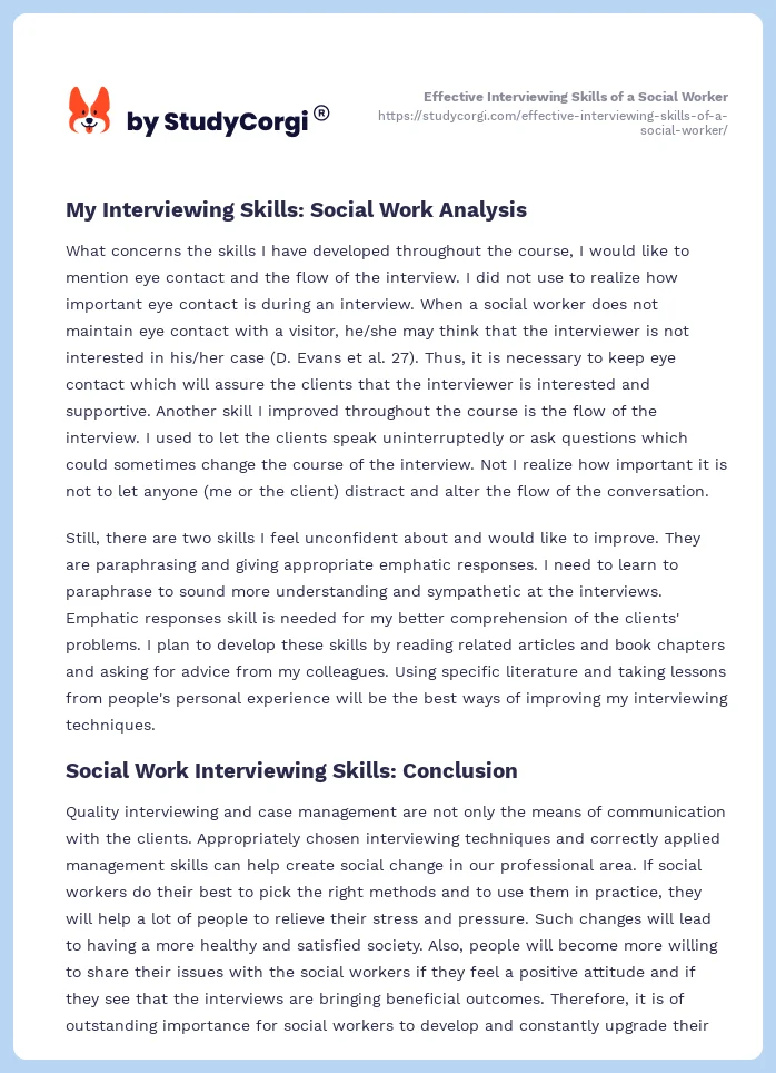 Effective Interviewing Skills of a Social Worker. Page 2