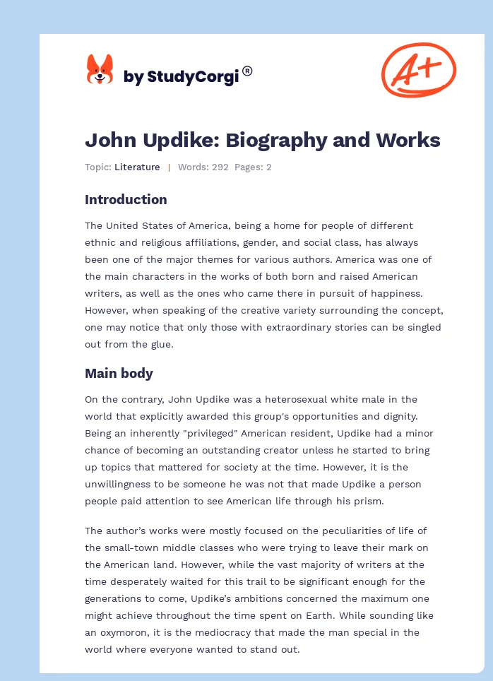 John Updike: Biography and Works. Page 1