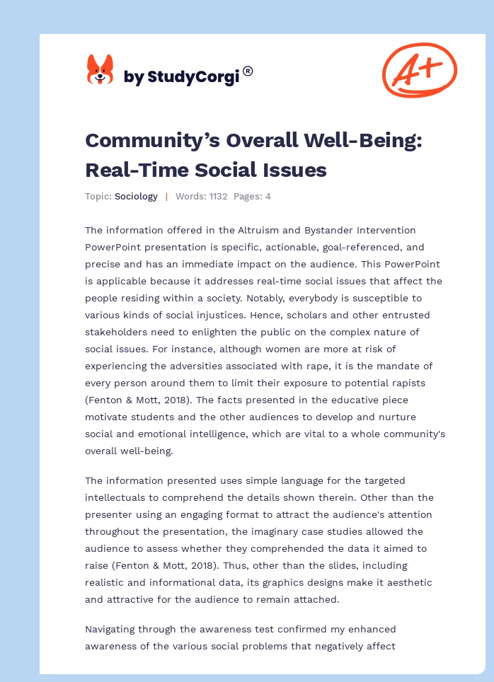 Community’s Overall Well-Being: Real-Time Social Issues. Page 1