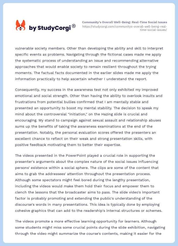 Community’s Overall Well-Being: Real-Time Social Issues. Page 2