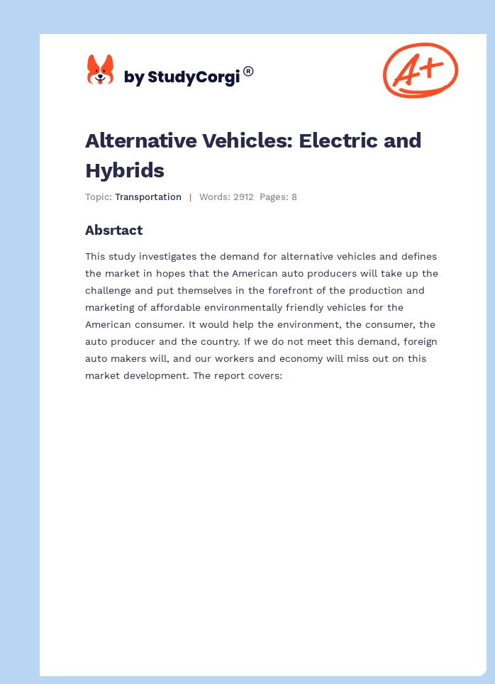 Alternative Vehicles: Electric and Hybrids. Page 1
