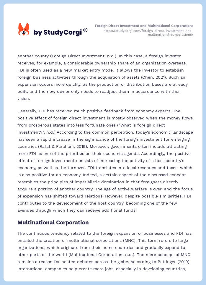 Foreign Direct Investment and Multinational Corporations. Page 2