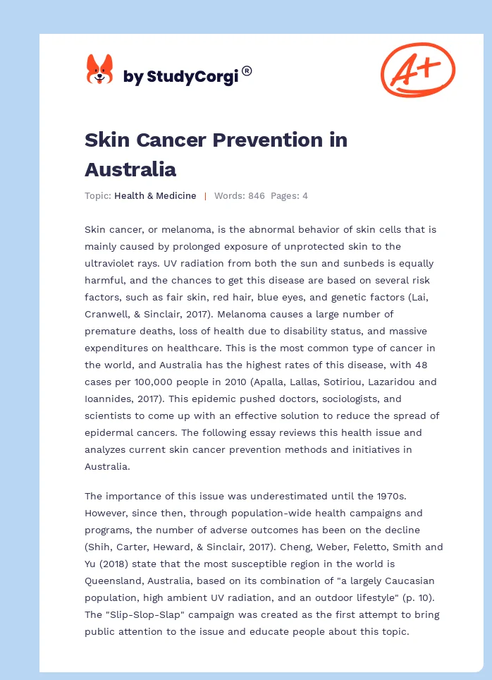 Skin Cancer Prevention in Australia. Page 1