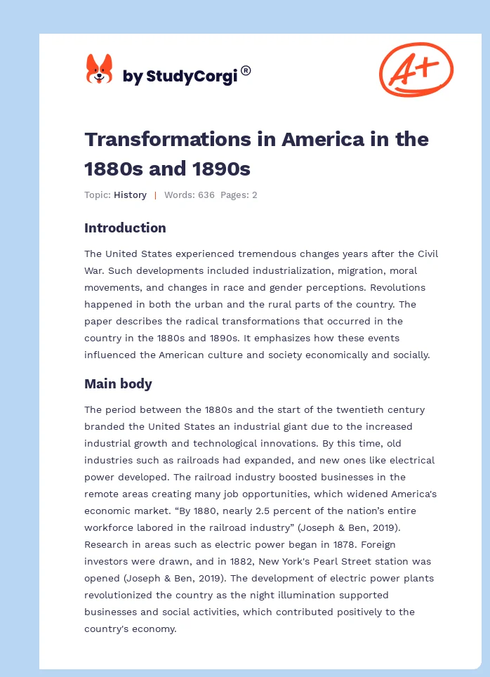 Transformations in America in the 1880s and 1890s. Page 1