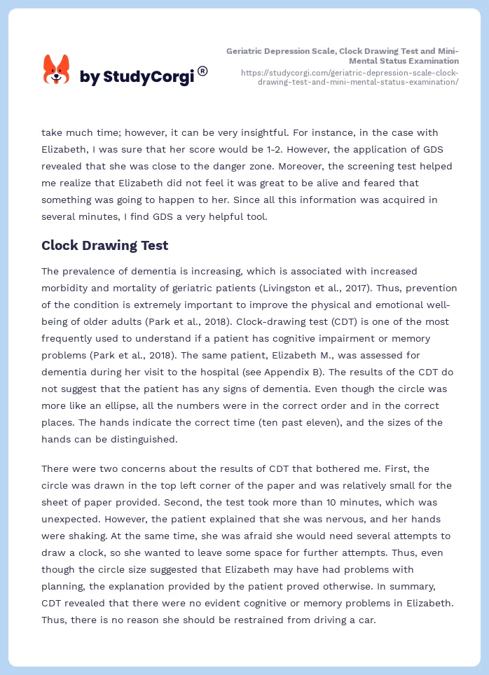Geriatric Depression Scale, Clock Drawing Test and Mini-Mental Status Examination. Page 2