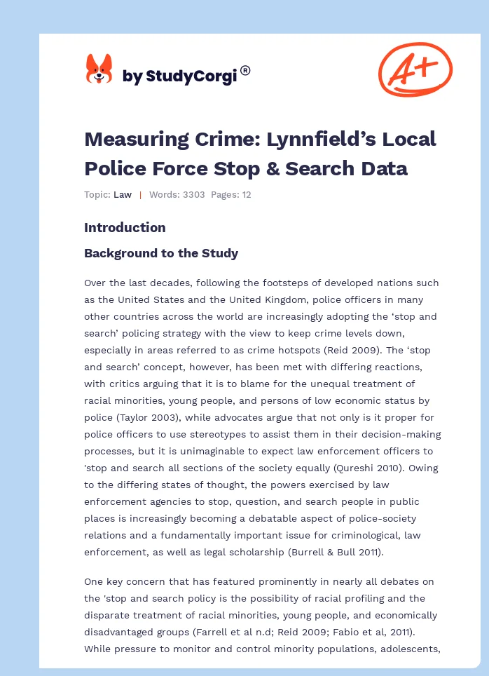 Measuring Crime: Lynnfield’s Local Police Force Stop & Search Data. Page 1