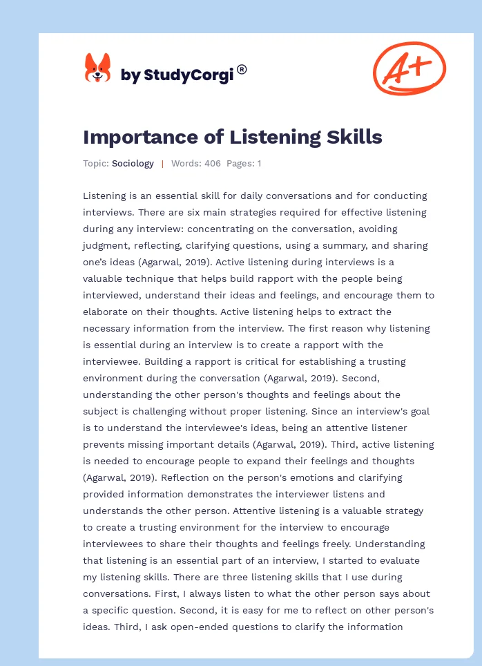 Importance of Listening Skills. Page 1