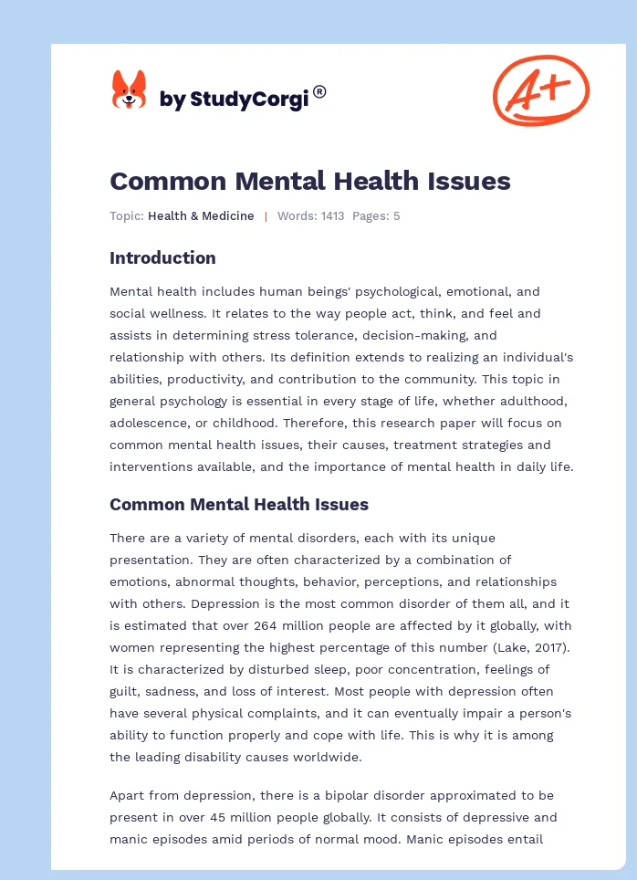 Common Mental Health Issues. Page 1