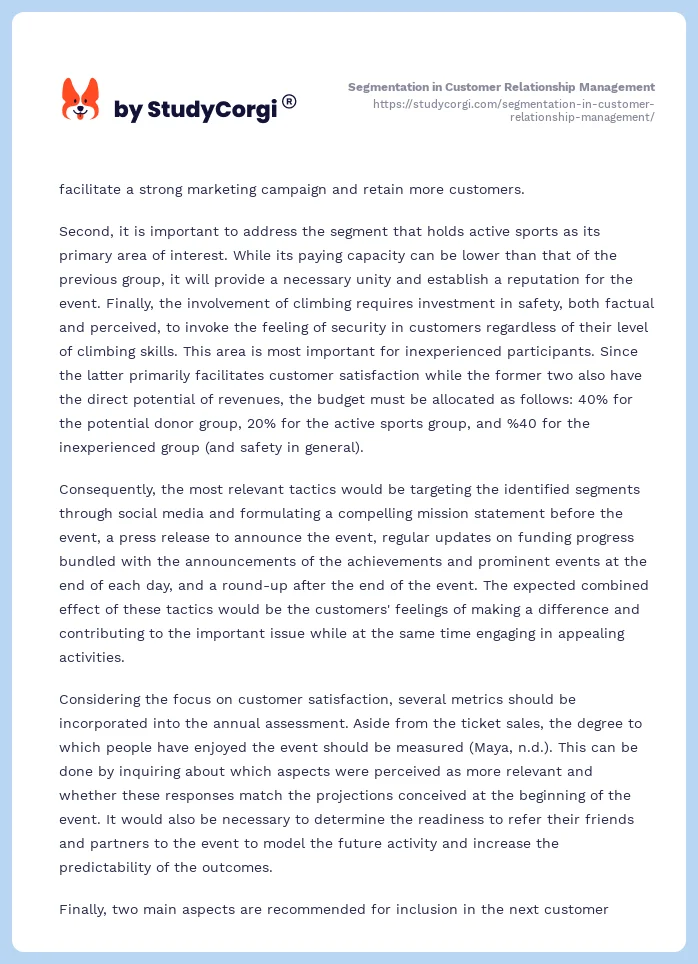 Segmentation in Customer Relationship Management. Page 2