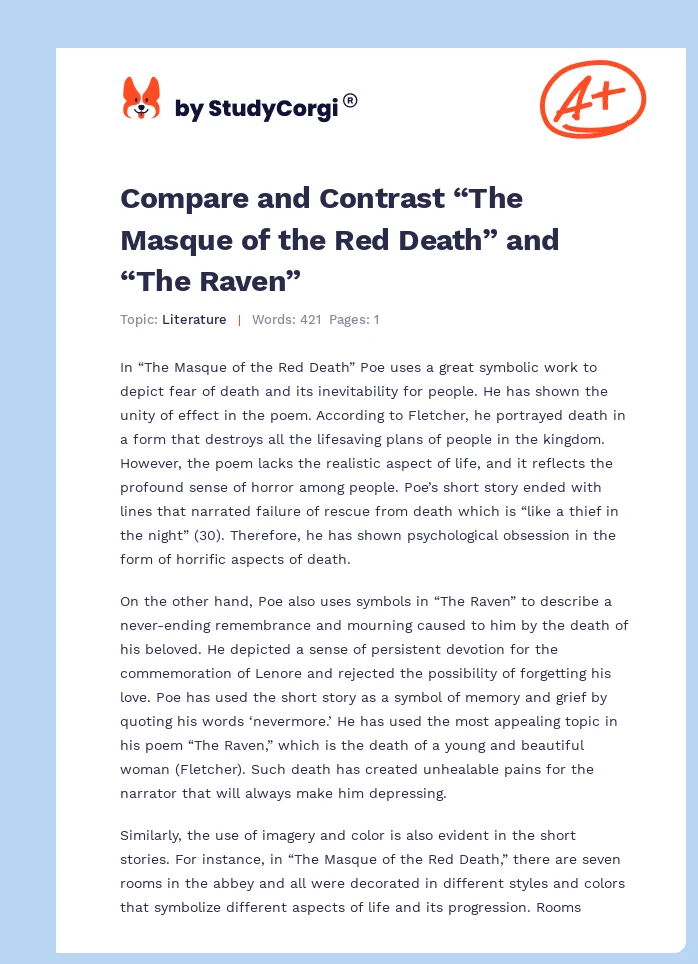Compare and Contrast “The Masque of the Red Death” and “The Raven”. Page 1