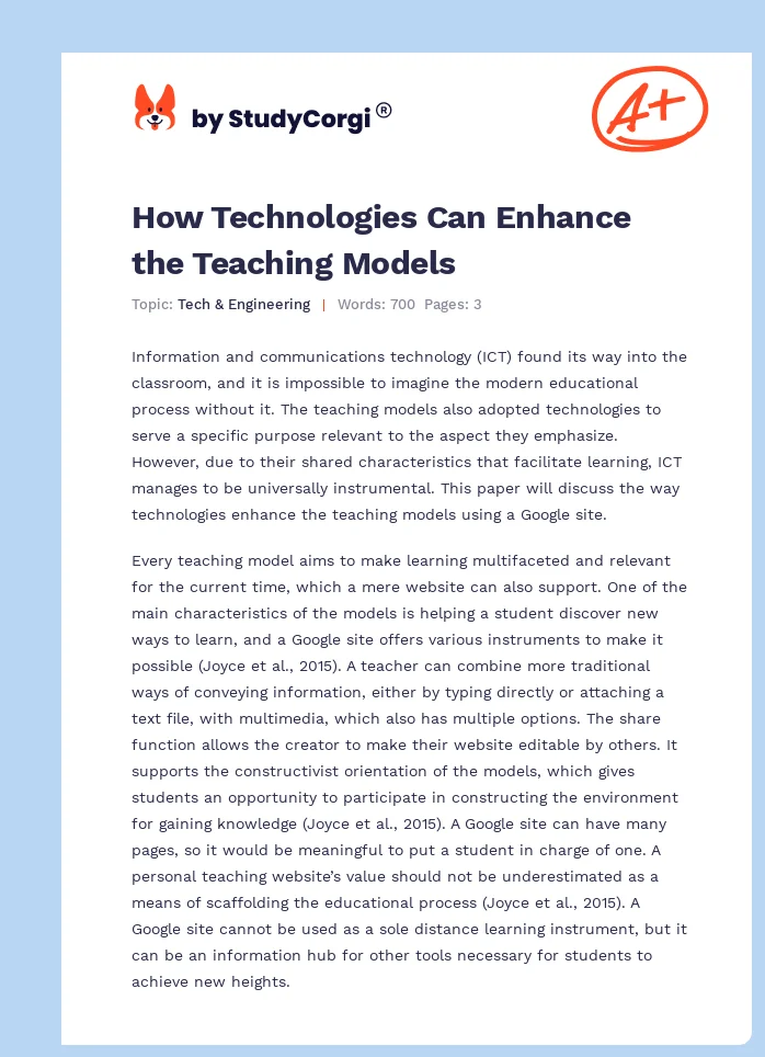 How Technologies Can Enhance the Teaching Models. Page 1