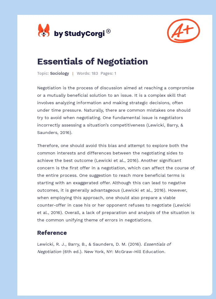 Essentials of Negotiation. Page 1