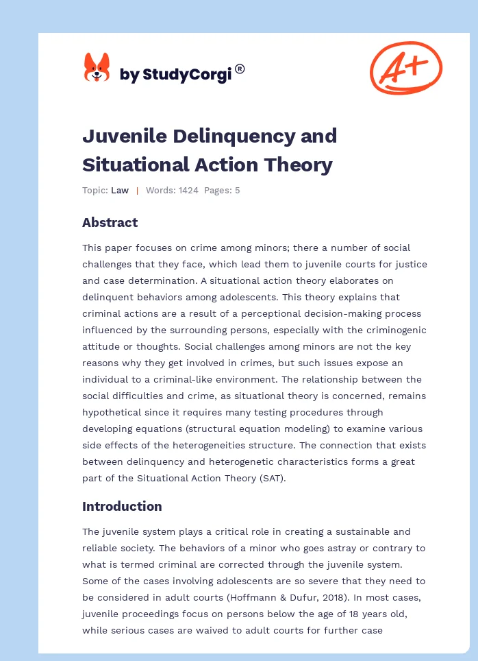 Juvenile Delinquency and Situational Action Theory. Page 1