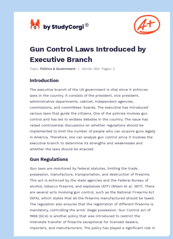 Gun Control Laws Introduced by Executive Branch. Page 1